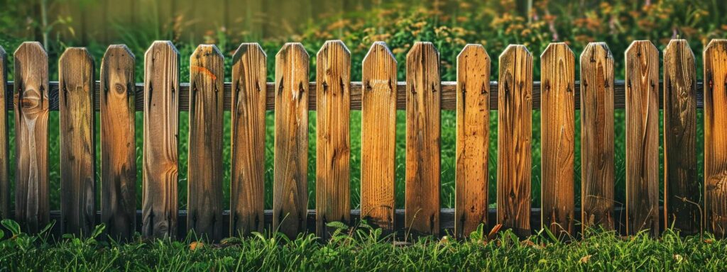 a beautifully crafted wooden fence stands proudly against a backdrop of vibrant green fields under a golden sunset, showcasing the quality and artistry of its construction.